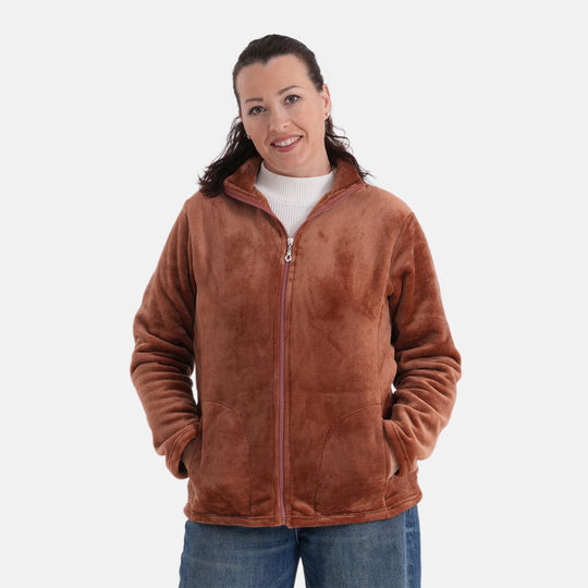 LA MAREY - Velvet Jacke aus Samt mit Reißverschluss, Größe, L/XL, Braun