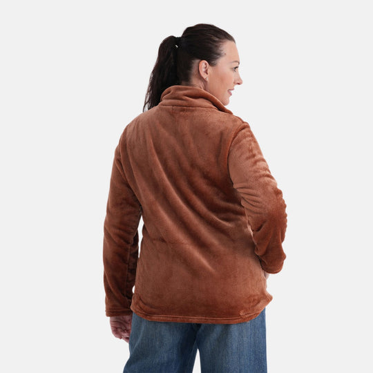 LA MAREY - Velvet Jacke aus Samt mit Reißverschluss, Größe, L/XL, Braun