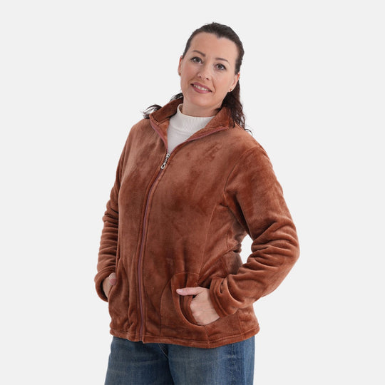 LA MAREY - Velvet Jacke aus Samt mit Reißverschluss, Größe, L/XL, Braun