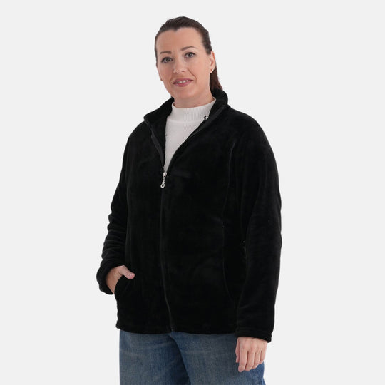 LA MAREY - Velvet Jacke aus Samt mit Reißverschluss, Größe L/XL, Schwarz