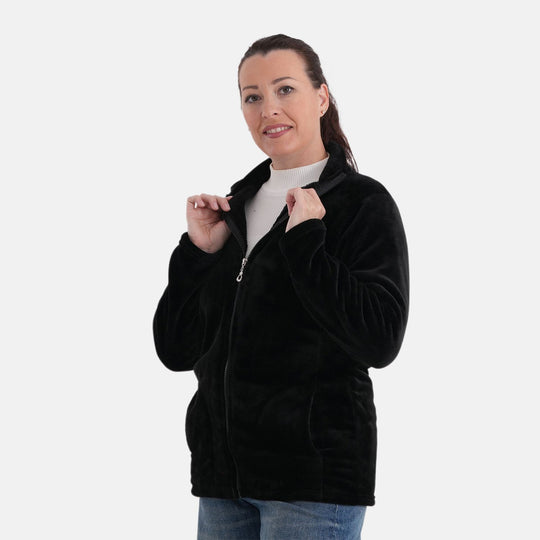 LA MAREY - Velvet Jacke aus Samt mit Reißverschluss, Größe L/XL, Schwarz