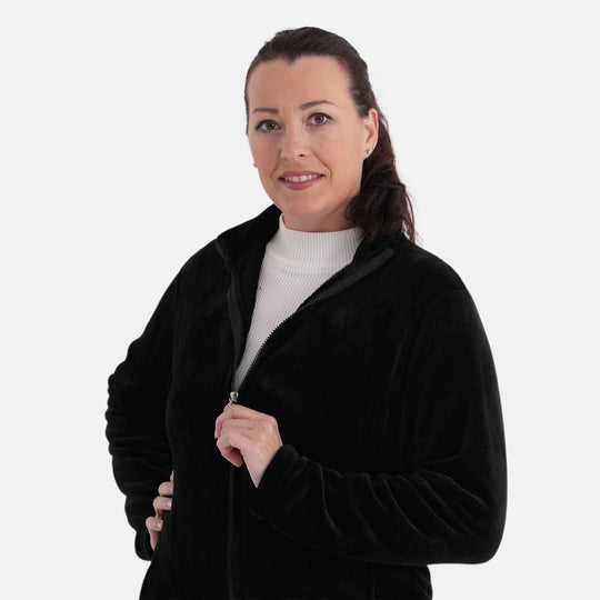 LA MAREY - Velvet Jacke aus Samt mit Reißverschluss, Größe L/XL, Schwarz