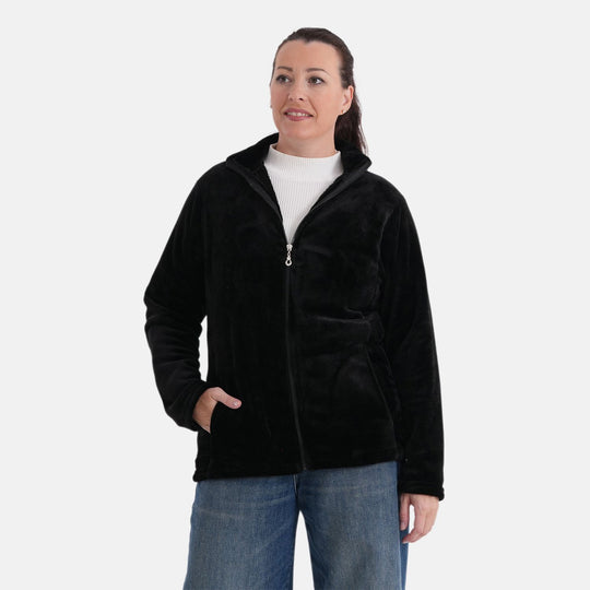 LA MAREY - Velvet Jacke aus Samt mit Reißverschluss, Größe L/XL, Schwarz
