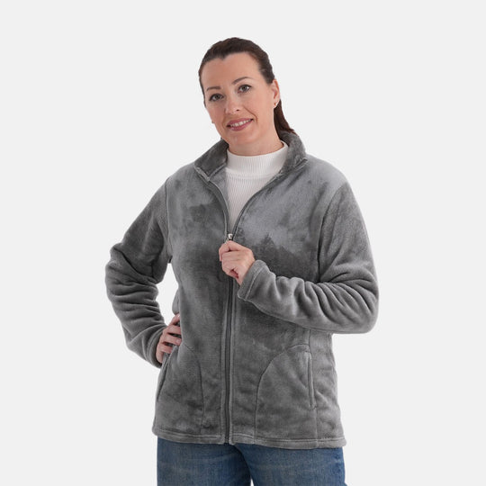LA MAREY - Frühlings-Samtjacke aus Samt mit Reißverschluss, Größe EU 44-50, Grau