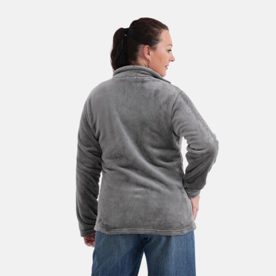 LA MAREY - Frühlings-Samtjacke aus Samt mit Reißverschluss, Größe EU 44-50, Grau