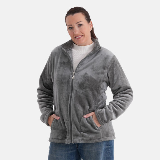 LA MAREY - Frühlings-Samtjacke aus Samt mit Reißverschluss, Größe EU 44-50, Grau