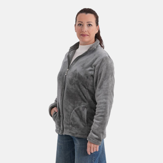LA MAREY - Frühlings-Samtjacke aus Samt mit Reißverschluss, Größe EU 44-50, Grau