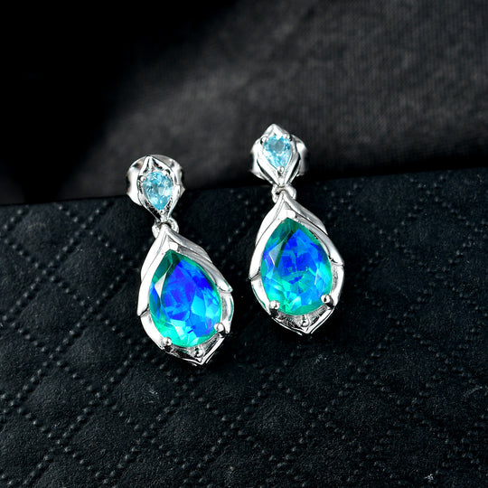 D'Joy Pfau Quarz Triplette, Blauer Apatit Ohrringe 925 Silber rhodiniert ca. 4.64 ct
