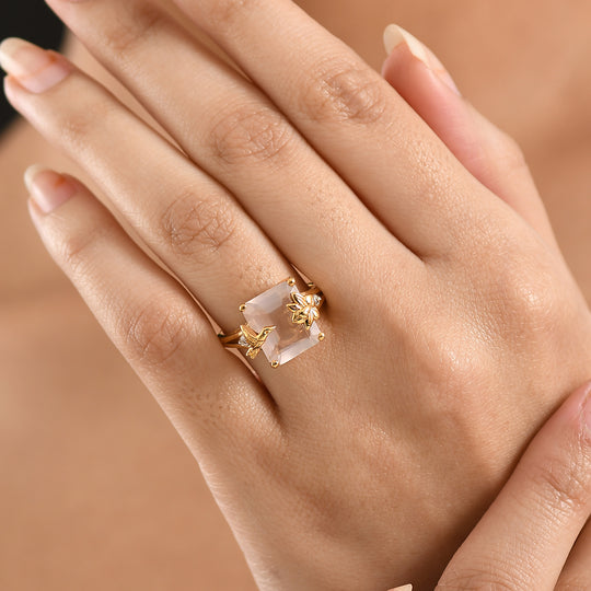 GP Trionfo Kollektion - Rosenquarz, Weißer Zirkon Ring 925 Silber 750 Gelbgold Vermeil (Größe 20.00) ca. 5.86 ct