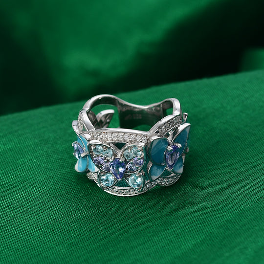 GP Trionfo Kollektion - Tansanit, Blauer Apatit Ring 925 Silber rhodiniert (Größe 18.00) ca. 1.61 ct