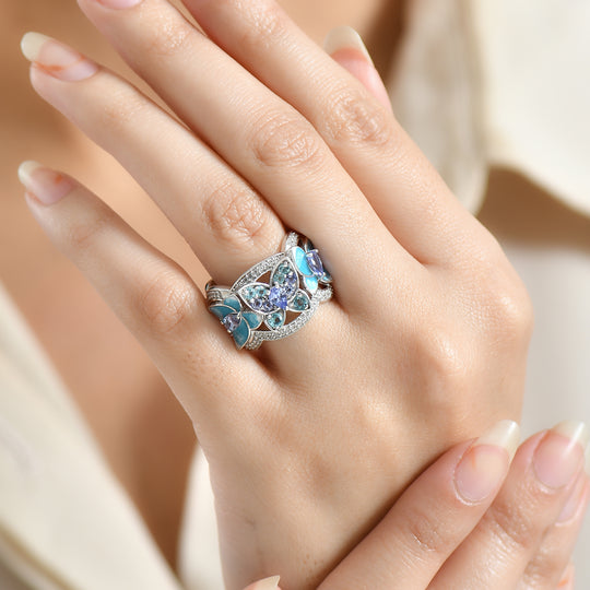 GP Trionfo Kollektion - Tansanit, Blauer Apatit Ring 925 Silber rhodiniert (Größe 18.00) ca. 1.61 ct