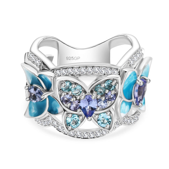 GP Trionfo Kollektion - Tansanit, Blauer Apatit Ring 925 Silber rhodiniert (Größe 18.00) ca. 1.61 ct