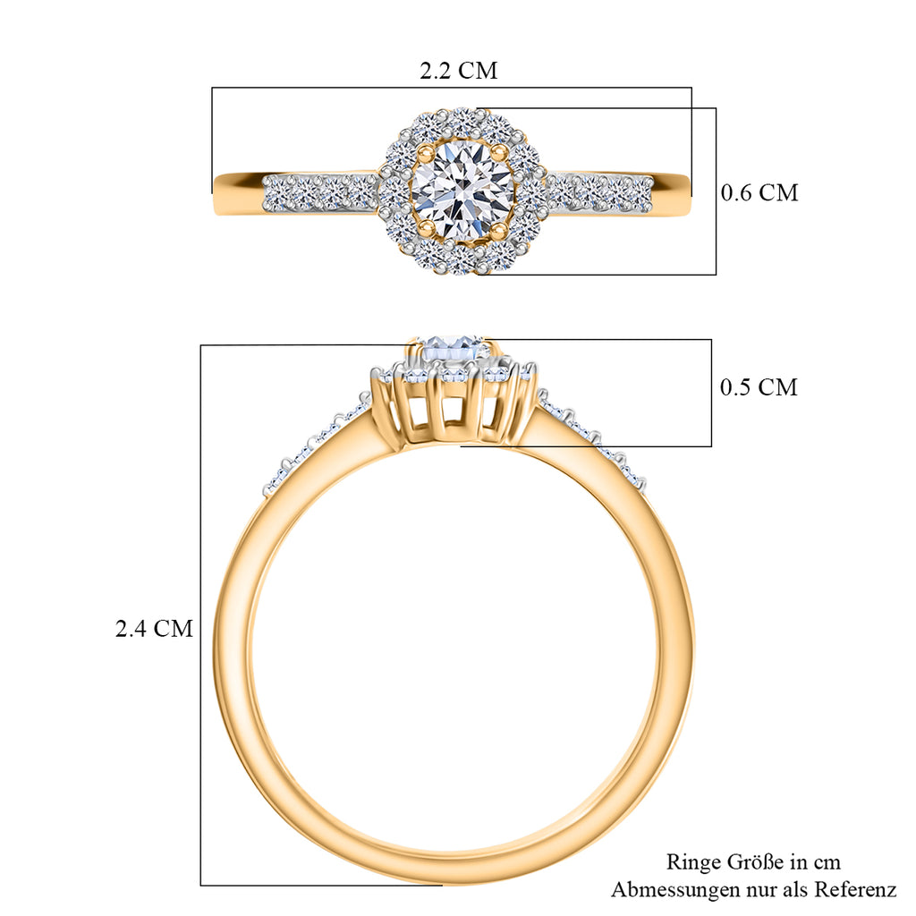 LUXURIANT DIAMOND - Lab Grown Diamant SI-GH Ring 925 Silber 750 Gelbgold Vermeil (10 - 15 Werktage Lieferzeit)  (Größe 18.00) ca. 0.50 ct