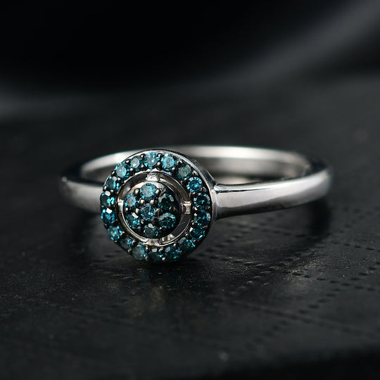 CULLINAN-MINE - Blauer Diamant Ring 925 Silber rhodiniert (Größe 19.00) ca. 0.20 ct