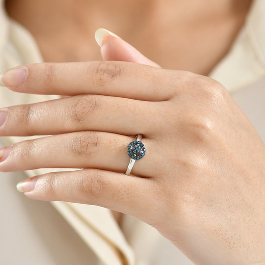 CULLINAN-MINE - Blauer Diamant Ring 925 Silber rhodiniert (Größe 19.00) ca. 0.20 ct