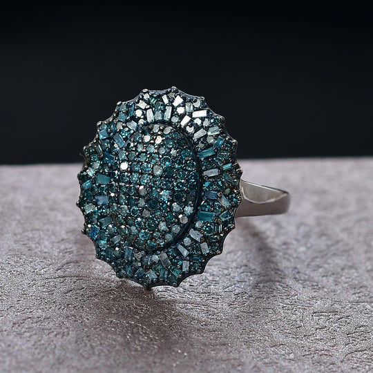 D'Joy Blauer Diamant Ring 925 Silber rhodiniert (Größe 17.00) ca. 1,00 ct