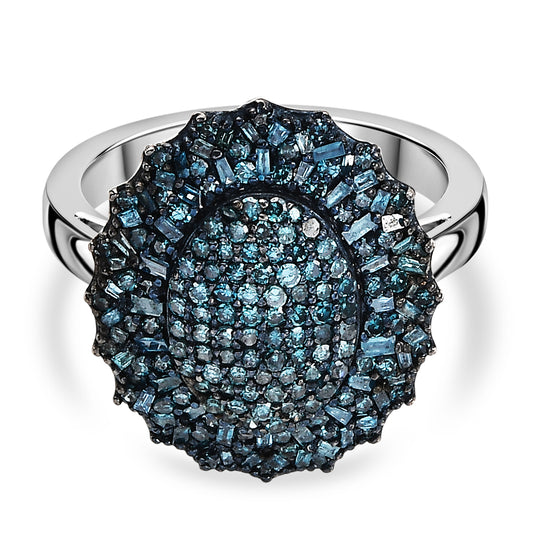 D'Joy Blauer Diamant Ring 925 Silber rhodiniert (Größe 17.00) ca. 1,00 ct