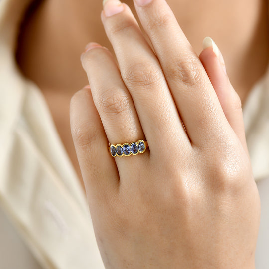 D'Joy Tansanit Ring 925 Silber 750 Gelbgold Vermeil (Größe 17.00) ca. 1,20 ct