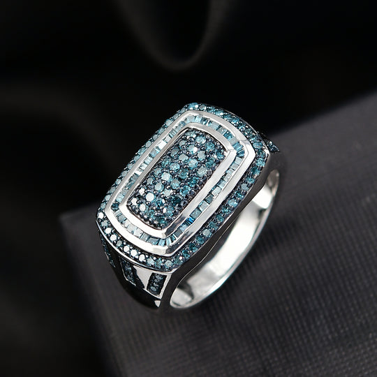 CULLINAN MINE - Blauer Diamant Ring 925 Silber rhodiniert (Größe 18.00) ca. 1.00 ct