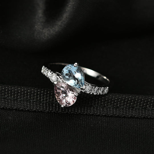 Luxuriant - AAA Aquamarin, Rosa Morganit AGI zertifiziert Ring 417 Gold (Größe 17.00) ca. 3.03 ct
