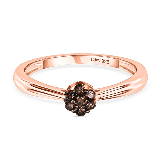 D'Joy Natürlicher Champagner Diamant Ring 925 Silber 750 Roségold Vermeil (Größe 18.00) ca. 0.10 ct