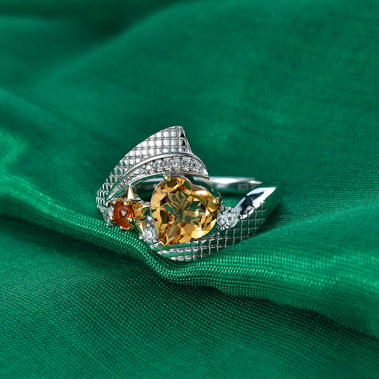GP Amore Kollektion - AA Citrin, Feueropal Ring 925 Silber Rhodiniert und 750 Gelbgold Vermeil (Größe 21.00) ca. 2.00 ct