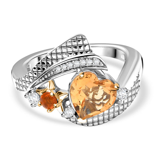 GP Amore Kollektion - AA Citrin, Feueropal Ring 925 Silber Rhodiniert und 750 Gelbgold Vermeil (Größe 21.00) ca. 2.00 ct