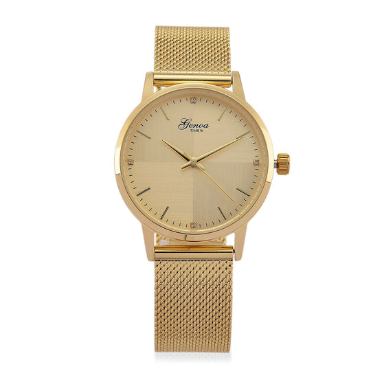 GENOA TIME - V2 Automatik Armbanduhr, Gehäuse 316 Edelstahl Sonnenschein Zifferblatt mit weißem Diamant Edelstahl Mesharmband, bicolor