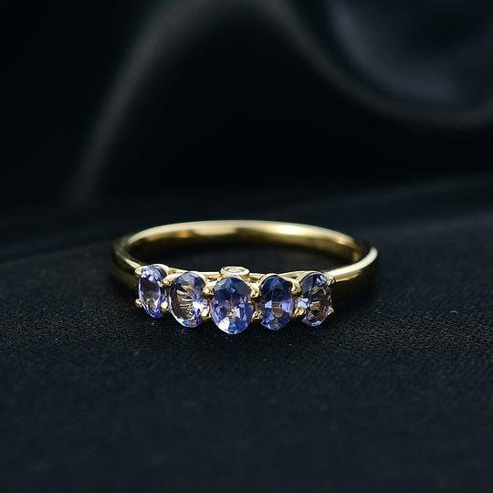 D'Joy AA Tansanit, Weißer Diamant Ring 925 Silber 750 Gelb Vergoldet (Größe 19.00) ca. 0,91 ct