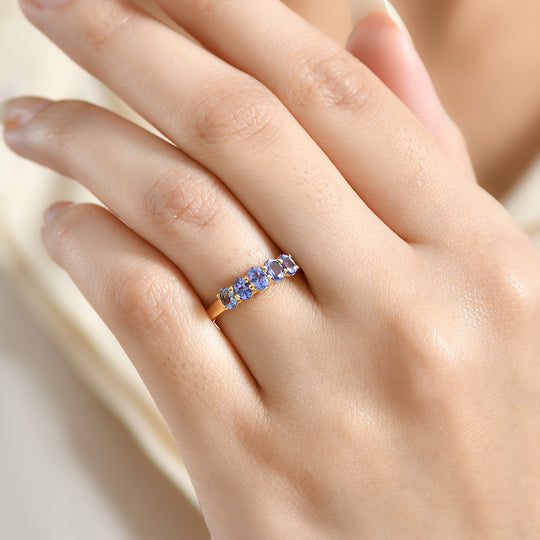 D'Joy AA Tansanit, Weißer Diamant Ring 925 Silber 750 Gelb Vergoldet (Größe 19.00) ca. 0,91 ct