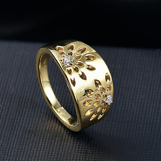 D'Joy Weißer Diamant Ring 925 Silber 750 Gelb Vergoldet (Größe 19.00) ca. 0,02 ct
