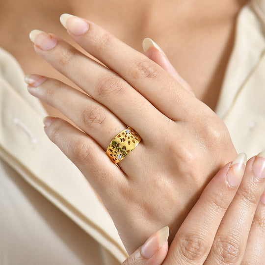 D'Joy Weißer Diamant Ring 925 Silber 750 Gelb Vergoldet (Größe 19.00) ca. 0,02 ct