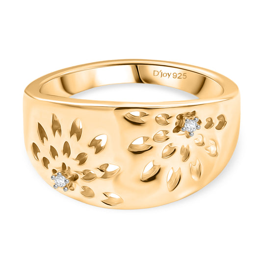 D'Joy Weißer Diamant Ring 925 Silber 750 Gelb Vergoldet (Größe 19.00) ca. 0,02 ct