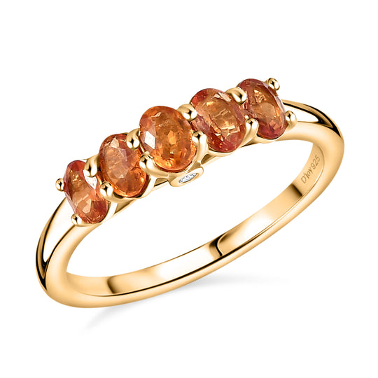 D'Joy AA Orange Saphir, Weißer Diamant Ring 925 Silber 750 Gelb Vergoldet (Größe 18.00) ca. 1,28 ct