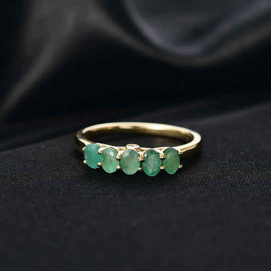 D'Joy AA Smaragd, Weißer Diamant Ring 925 Silber 750 Gelb Vergoldet (Größe 20.00) ca. 0,84 ct