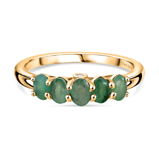 D'Joy AA Smaragd, Weißer Diamant Ring 925 Silber 750 Gelb Vergoldet (Größe 20.00) ca. 0,84 ct