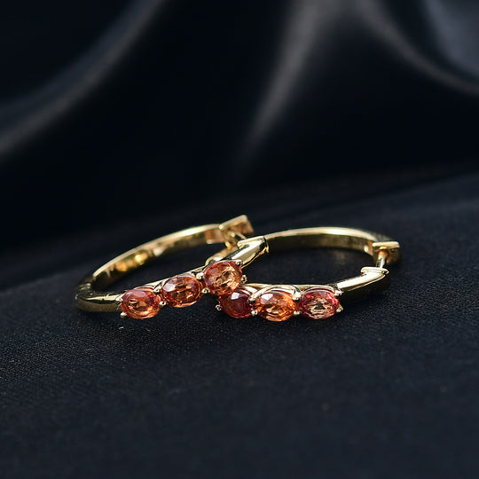 D'Joy AA Orange Saphir Ohrringe 925 Silber 750 Gelb Vergoldet ca. 1.51 ct