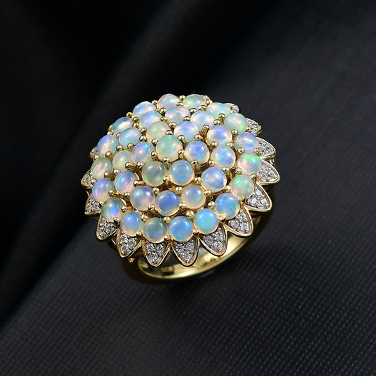 D'Joy AA Natürlicher, äthiopischer Welo Opal, Weißer Zirkon Ring 925 Silber 750 Gelbgold Vermeil (Größe 19.00) ca. 3,24 ct