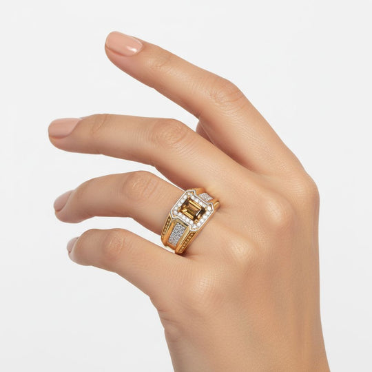 D'Joy Natürlicher goldener Tansanit, Weißer Zirkon Ring 925 Silber 750 Gelbgold Vermeil (Größe 20.00) ca. 1,68 ct