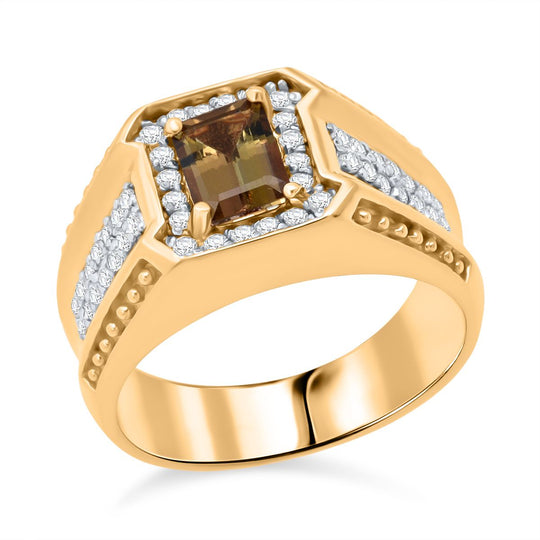 D'Joy Natürlicher goldener Tansanit, Weißer Zirkon Ring 925 Silber 750 Gelbgold Vermeil (Größe 20.00) ca. 1,68 ct