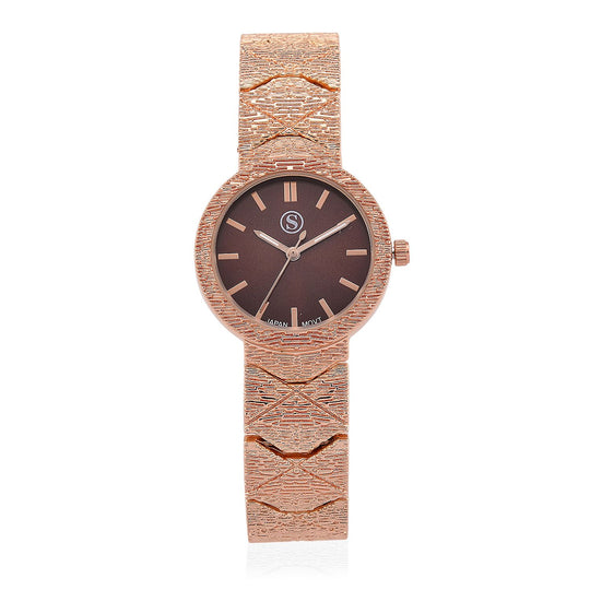 STRADA - Japanisches Uhrwerk, Burgunder Zifferblatt mit goldplattiertem Alloy Armband, 20 cm