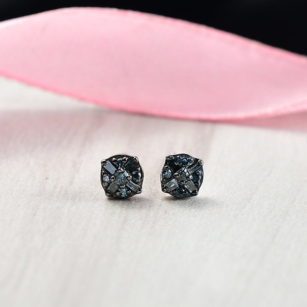 D'Joy Blauer Diamant Ohrringe 925 Silber rhodiniert ca. 0.15 ct