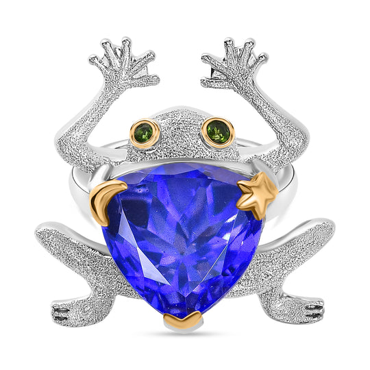 GP Trionfo Kollektion - Tansanit-Farbe Quarz, Natürlicher Chromdiopsid Ring 925 Silber Rhodiniert und 750 Gelbgold Vermeil (Größe 21.00) ca. 12.17 ct
