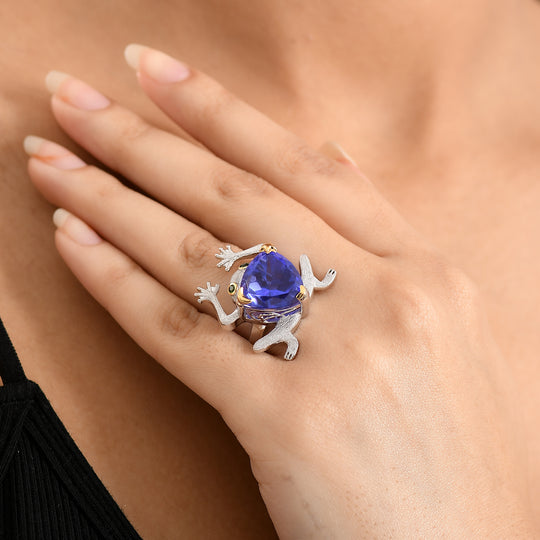 GP Trionfo Kollektion - Tansanit-Farbe Quarz, Natürlicher Chromdiopsid Ring 925 Silber Rhodiniert und 750 Gelbgold Vermeil (Größe 21.00) ca. 12.17 ct