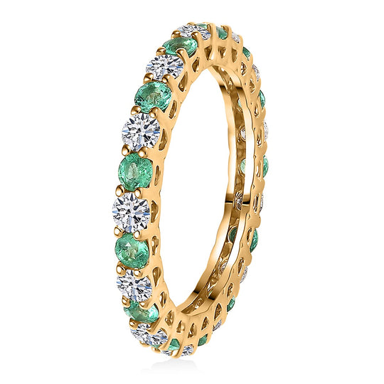 LUXURIANT DIAMOND - Lab Grown Diamant SI-GH, Kolumbianischer Smaragd AGI zertifiziert Ring 417 Gold (Größe 17.00) ca. 1.59 ct