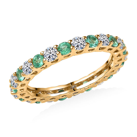 LUXURIANT DIAMOND - Lab Grown Diamant SI-GH, Kolumbianischer Smaragd AGI zertifiziert Ring 417 Gold (Größe 17.00) ca. 1.59 ct