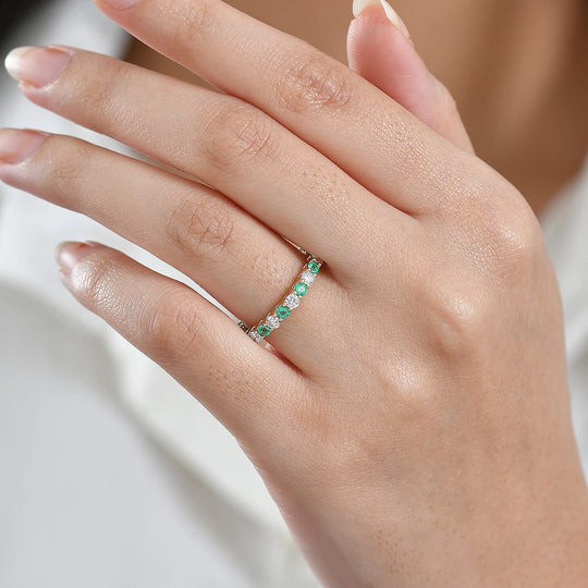 LUXURIANT DIAMOND - Lab Grown Diamant SI-GH, Kolumbianischer Smaragd AGI zertifiziert Ring 417 Gold (Größe 16.50) ca. 1.46 ct