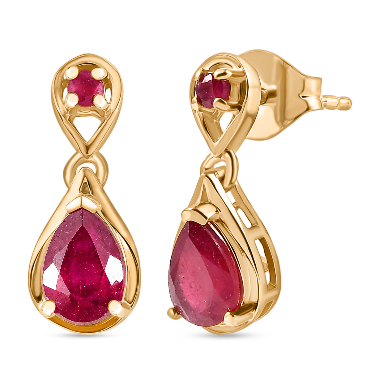 D'Joy Afrikanischer Rubin (Fissure gefüllt) Ohrringe 925 Silber 750 Gelb Vergoldet ca. 2.18 ct