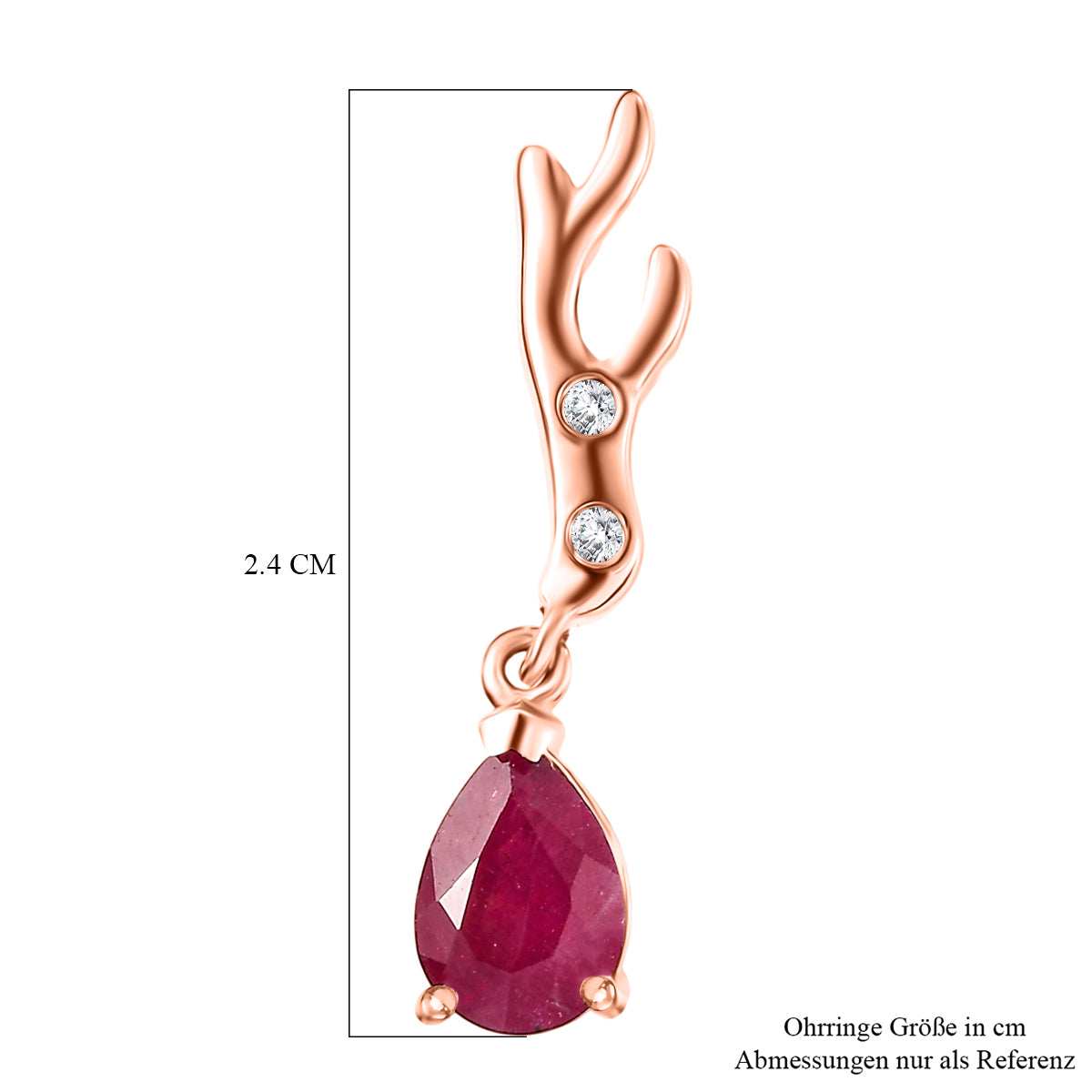 D'Joy Afrikanischer Rubin (Fissure gefüllt), Weißer Zirkon Ohrringe 925 Silber 750 rosévergoldet ca. 2.06 ct