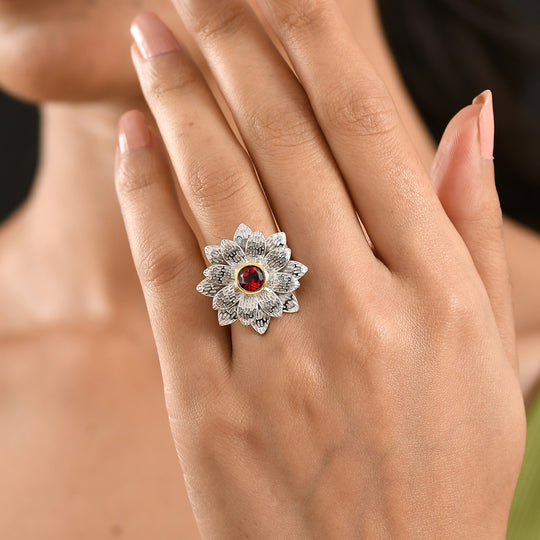 EVER TRUE Roter Granat Ring Nickelfreies Messing platiniert und vergoldet (Größe 19.00) ca. 1,00 ct